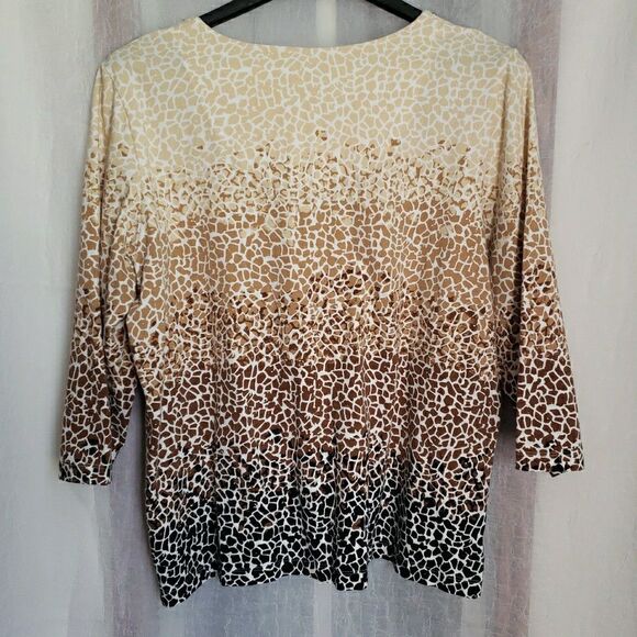 Alfred Dunner 3/4 Sleeve Animal Print Giraffe Blouse Cotton Stretch Women Size M - Picture 4 of 7